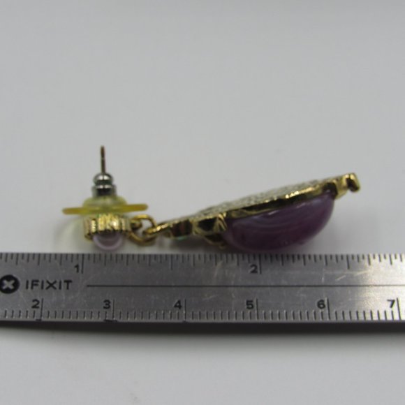 Vintage Purple Faux Stone Dangle Earrings Costume - Picture 3 of 5